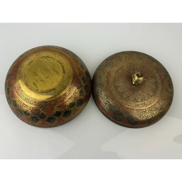 Kinco Brass Lidded Round Circular Trinket Box Home Decor Accent Boho Vintage - Picture 15 of 16